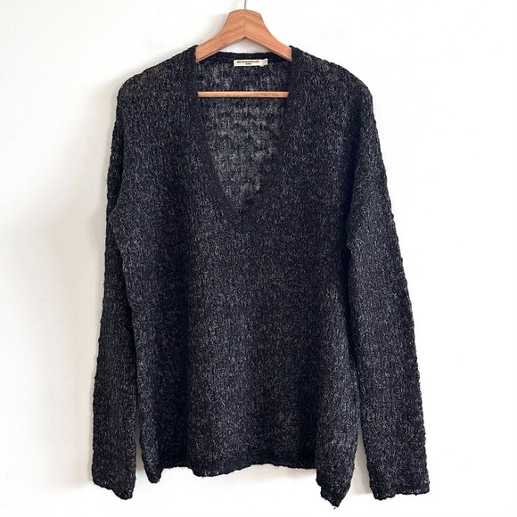 Mes Demoiselles open knit V-Neck wool mohair blend black Sweater Small - Picture 1 of 7